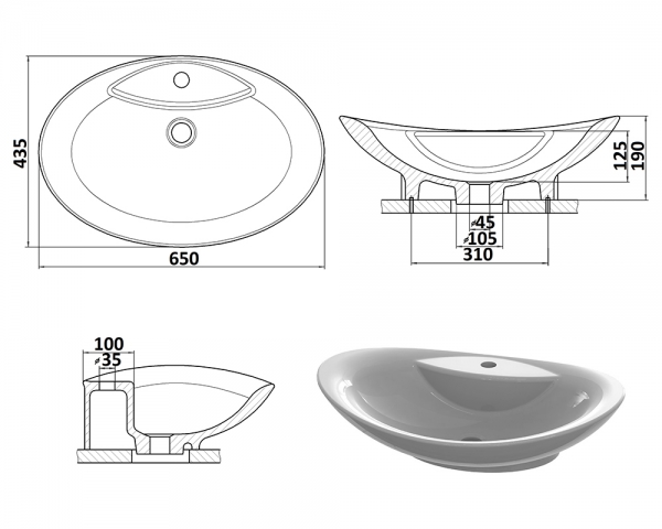 Умивальник ''Гармонія'' Перлина з глітерною золотою облямівкою