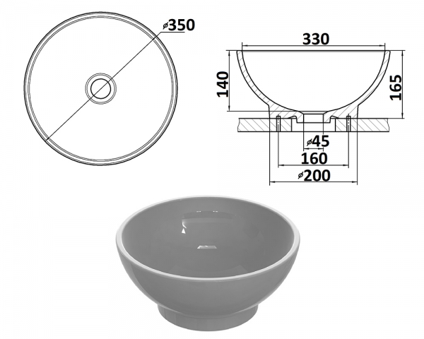 Умивальник «Селена» Антрацит шагрень