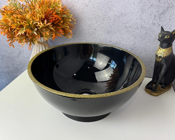 Умивальник «Селена» Чорний глянець з глітерною облямівкою