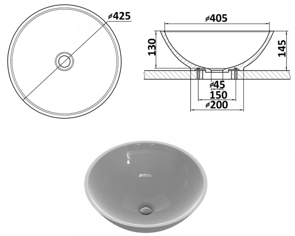 Умивальник «Камелія» Меланіт глянець зовні/антрацит шагрень всередині