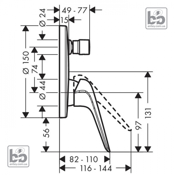 Вбудований змішувач для душа ''Novus''