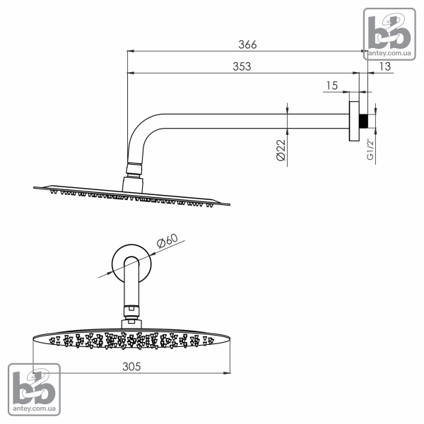 Лійка верхнього душа ''CASCADA R100''
