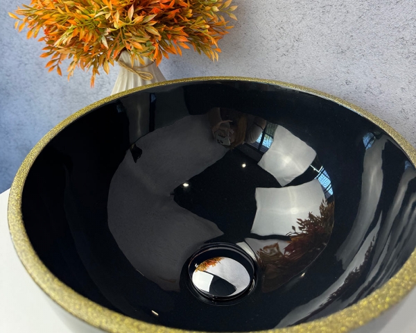 Умивальник «Селена» Чорний глянець з глітерною облямівкою