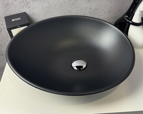 Умивальник «Лотос» Меланіт глянець зовні/антрацит шагрень всередині