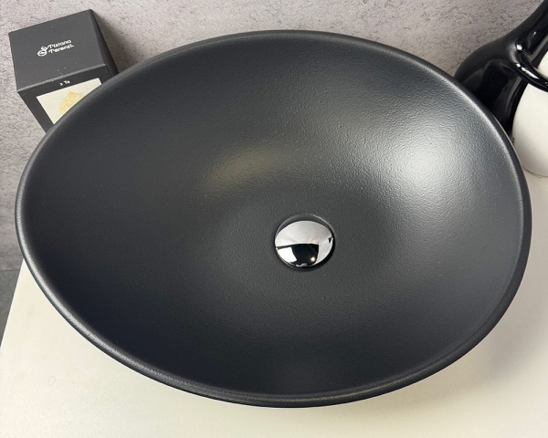 Умивальник «Лотос» Меланіт глянець зовні/антрацит шагрень всередині