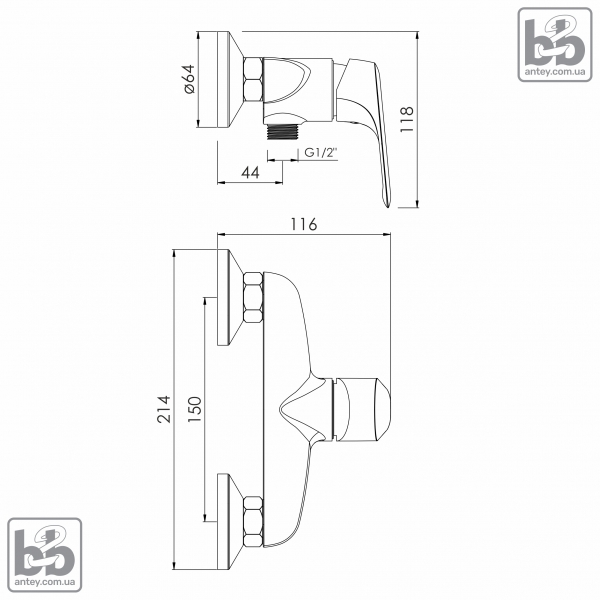 Вбудований змішувач для душа ''ORLIK''