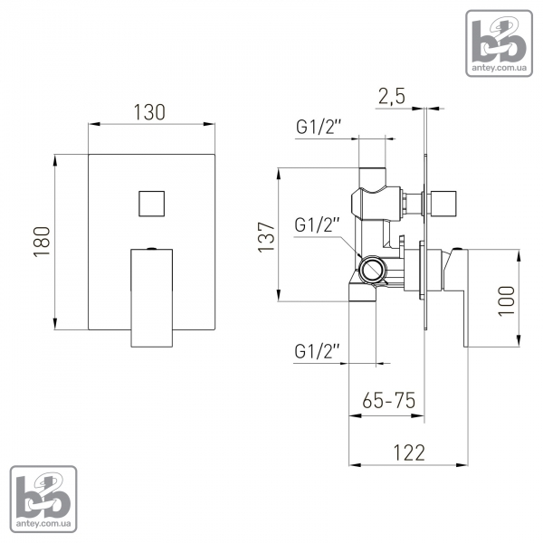 Вбудований змішувач для душа ''PARDO''
