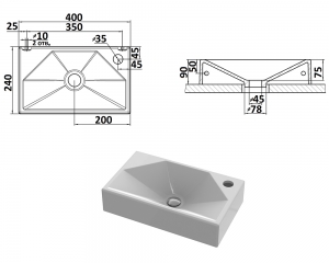 Умивальник «Меркурій» R Біла шагрень глянець