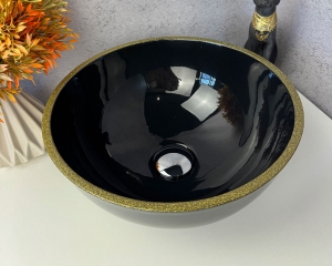 Умивальник «Селена» Чорний глянець з глітерною облямівкою